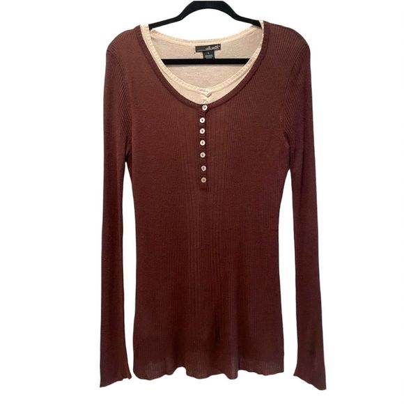 Willi Smith Layered Lightweight Long Sleeve Sweater Brown & Cream‎ Size Large - Picture 1 of 8